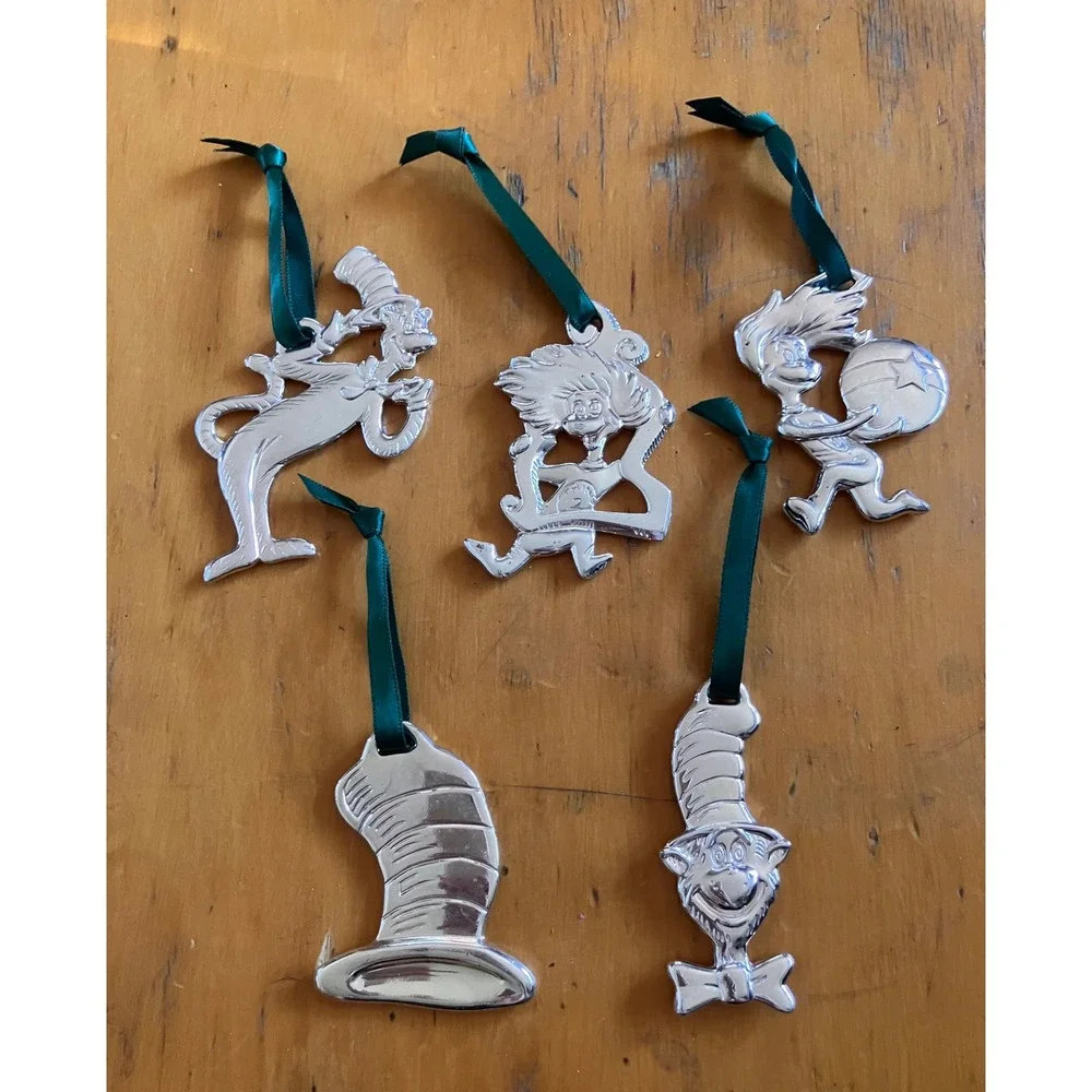 Dr. Seuss Ornaments Silver Tone Metal Cat in the Hat 5pc Set